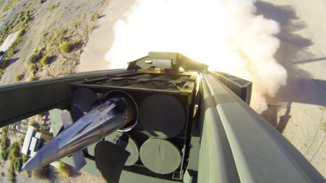 GMLRS launch Lockheed Martin-built HIMARS launcher fires a GMLRS rocket during a test at White Sands Missile Range, New Mexico.