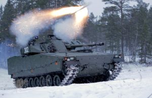 CV90 fires an integrated Spike LR missile