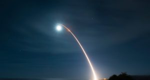 An unarmed Minuteman III ICBM launches during a February 5 developmental test.