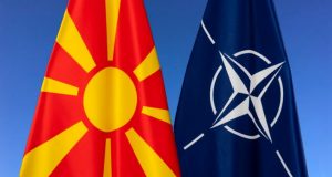 North Macedonia and NATO flags together