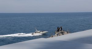 Iranian boats US Navy ships in Persian Gulf