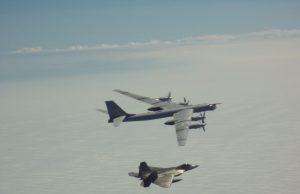 US F-22 Raptor with Russian Tu-95 bomber