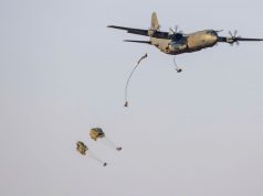 Paratroopers jump from RAF Hercules aircraft over Ukraine