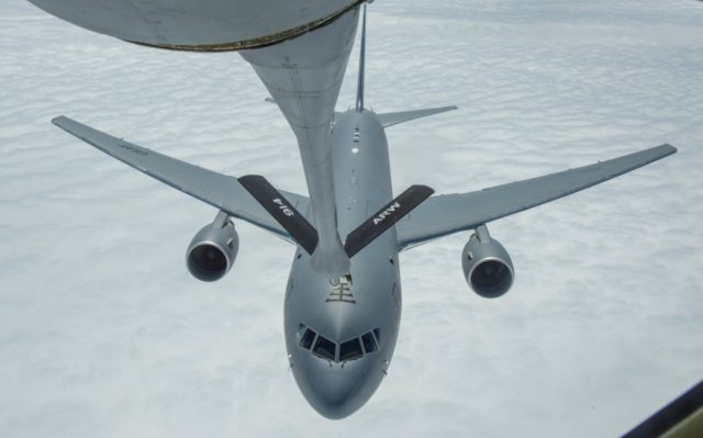 KC-135 refueling a KC-46