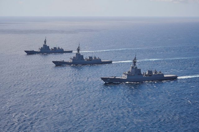 Australian Navy Hobart-class fleet underway together