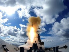 HMAS Hobart firing a RIM-66 Standard Missile 2 (SM2)