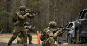 Lieutenants and sergeants from the 8th/9th Battalion, Royal Australian Regiment, conduct close-combat shooting during Exercise First Shot. Photo: Corporal Nicole Dorrett
