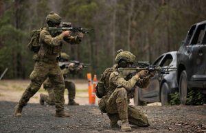 Lieutenants and sergeants from the 8th/9th Battalion, Royal Australian Regiment, conduct close-combat shooting during Exercise First Shot. Photo: Corporal Nicole Dorrett