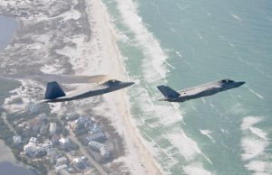 F-22 Raptor and F-35 in formation