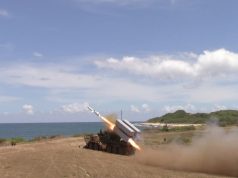US Army firing a Naval Strike Missile from a Palletized Load System truck