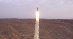 Barak Extended Range missile launching to intercept ballistic missile target
