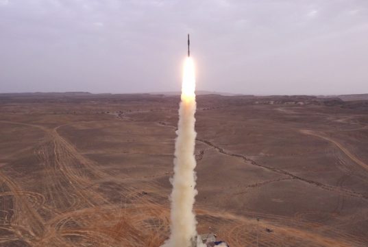 Barak Extended Range missile launching to intercept ballistic missile target