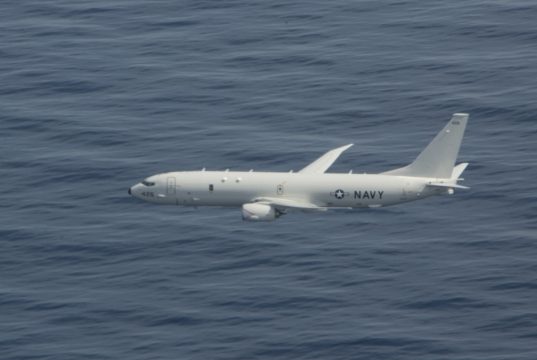 Poseidon P-8A flying low over the Mediterranean