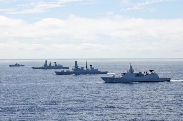 Royal Navy aircraft carrier HMS Queen Elizabeth (R08), the U.S. Navy command and control ship USS Mount Whitney (LCC 20) and the guided-missile destroyer USS The Sullivans (DDG 68), with the United Kingdom Carrier Strike Group, joined ships from NATO Standing Maritime Groups One and Two