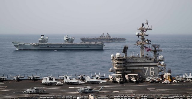 HMS Queen Elizabeth in Gulf of Aden with US carrier, amphibious assault ship