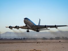An E-8C, Joint Surveillance Target Attack Radar System, or Joint STARS, takes-off for a Weapons School Integration mission at Nellis Air Force Base, Nevada, Nov. 22, 2021.