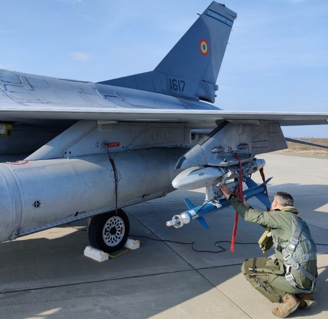 Romanian F-16 with laser guided training round
