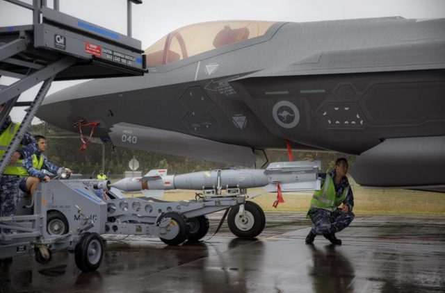Locally-manufactured bomb loaded onto Australian F-35A