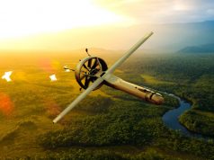 Graphic of V-BAT UAV over Amazon River, Brazil