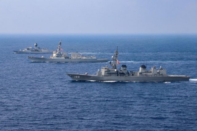 South China Sea trilateral training Australia US Japan