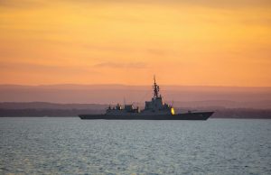 HMAS Hobart at dusk