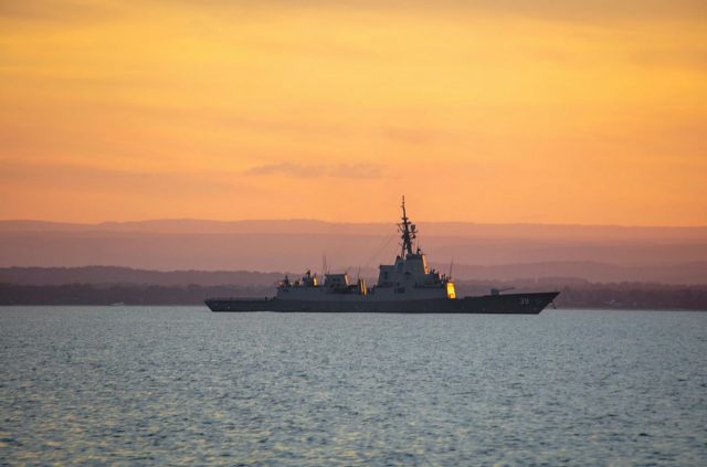 HMAS Hobart at dusk