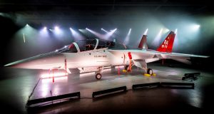 The first T-7A Red Hawk advanced trainer has rolled out of the production facility in St. Louis, Missouri.
