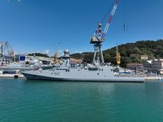 Qatar Emiri Navy Al Zubarah-class corvette RBNS Damsah in Italy delivery ceremony on April 28, 2022