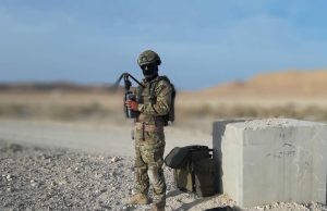 Soldier with the FireFly loitering munition drone