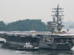 USS Ronald Reagan getting underway from Yokosuka, Japan, for its 2022 deployment