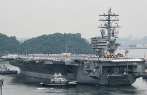 USS Ronald Reagan getting underway from Yokosuka, Japan, for its 2022 deployment