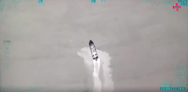 Ukrainian TB2 destroys Russian Raptor boat