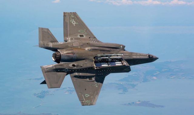 F-35 with StormBreaker bombs in its internal bay