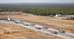 E-7A Wedgtail, F-35 and F-35B elephant walk in Australia